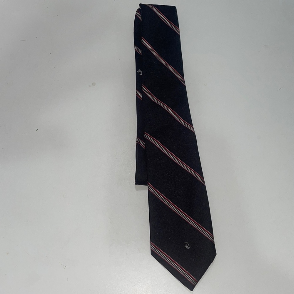 Dior black red grey  tie vintage stripe logo classic lord and Taylor rare